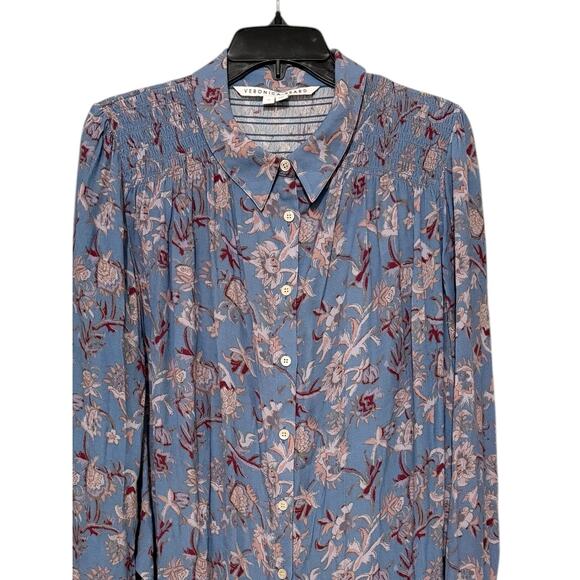 Veronica Beard Dazed Floral Blouse Top Shirt Womens Blue Smocked Long Sleeve 12 - Picture 5 of 6